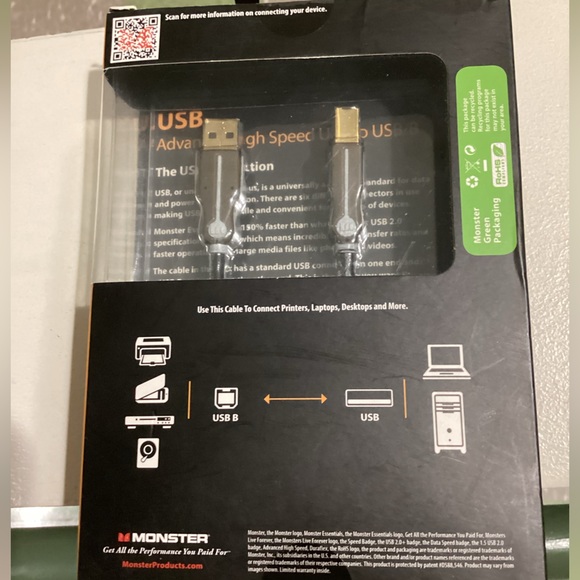 Monster USB Advanced High Speed USB/USB/B 12ft - Picture 4 of 5